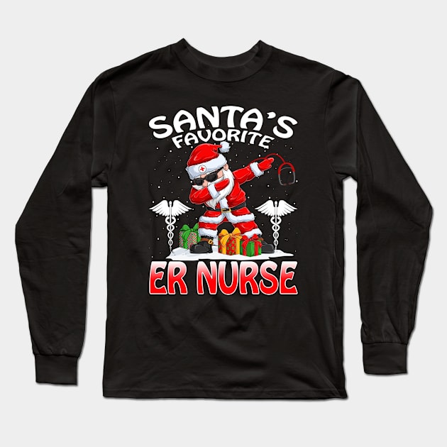 Santas Favorite Er Nurse Christmas T Shirt Long Sleeve T-Shirt by intelus